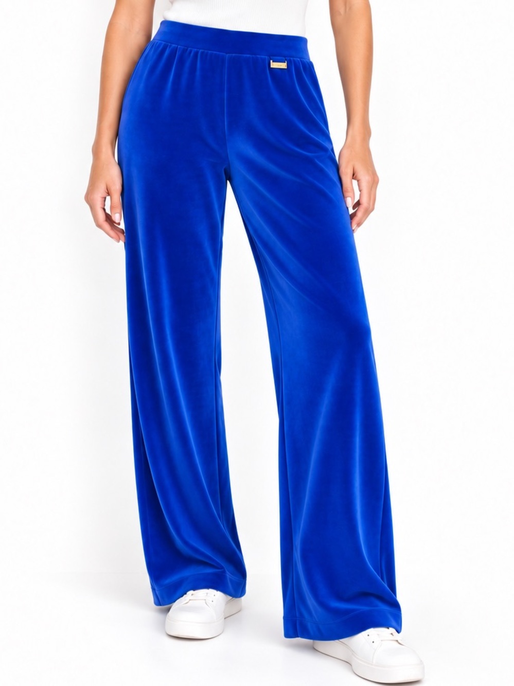 ST. JOHN SPORT Cobalt Blue Velour Lounge Wide Leg Pants Designer Y2K Luxe Size L